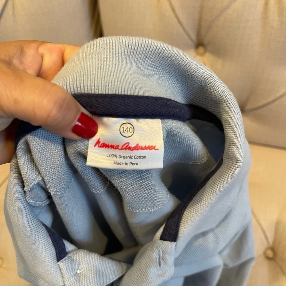 Hanna Andersson Polo Long sleeve Shirt Sz 10 Light Blue Top 100% Organic Cotton